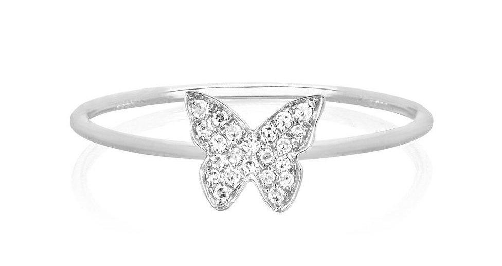 Butterfly silver ring with diamonds